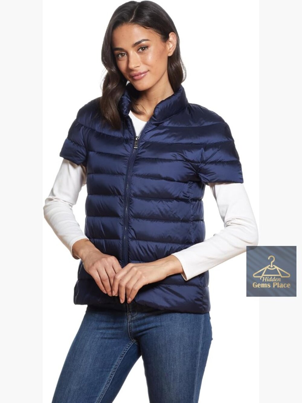Women's Quilted Down Puffer Vest Short Sleeve Lightweight Jacket with Pockets